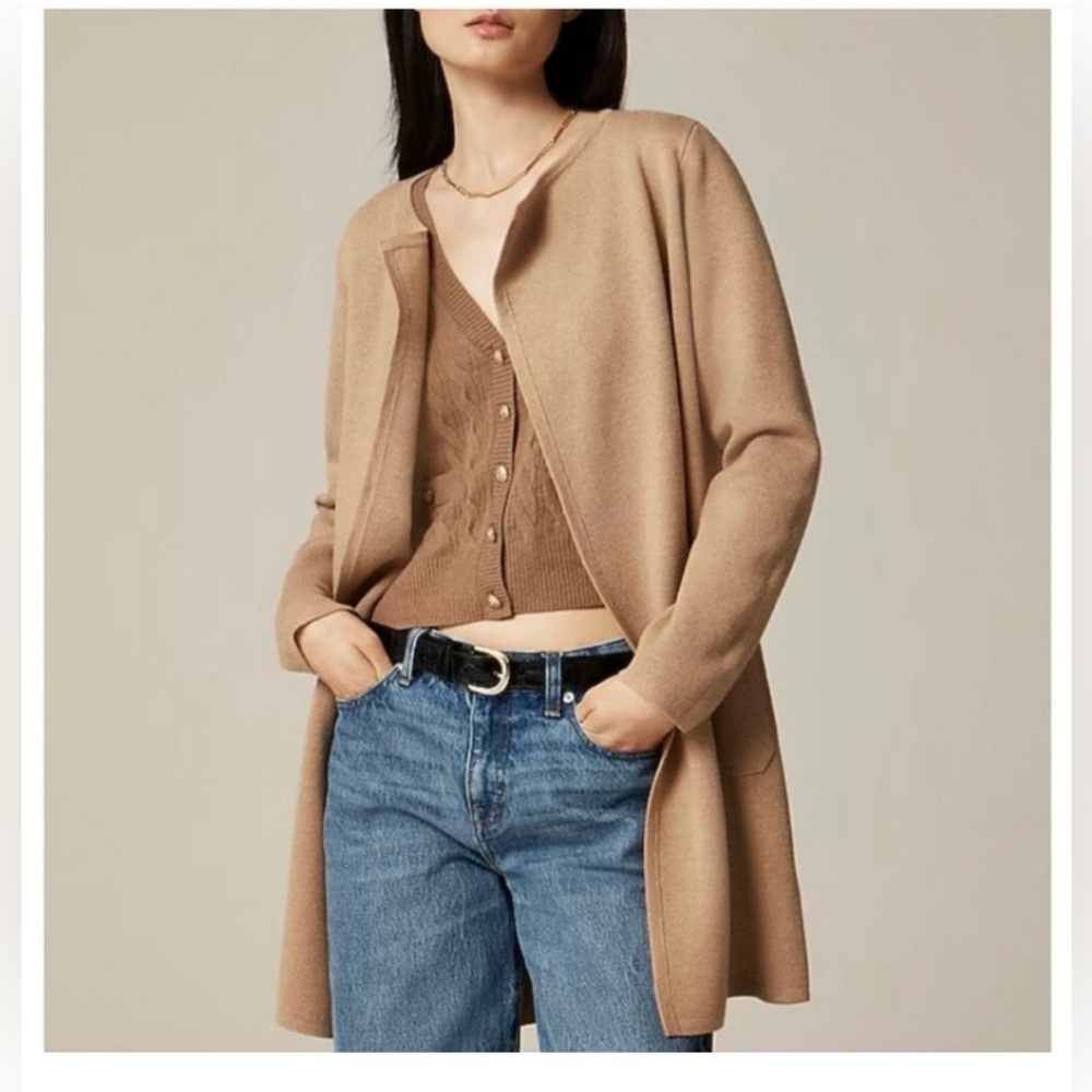 J. Crew Tan Juliette Collarless Women's Cardigan Sweater